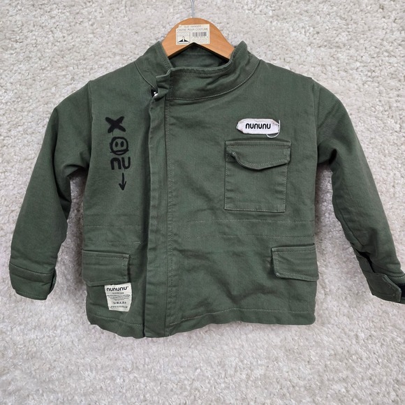 nununu Other - nununu Jacket Kids 3-4 Olive Green Sherpa Lined Control Freak Military Graphic
